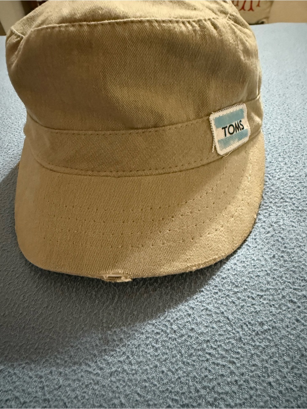 Toms Tan Canvas Military-Style Cap with Logo Patch
